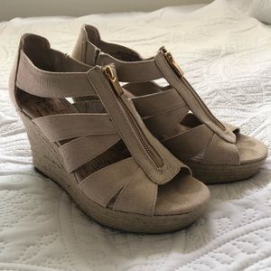 Tan Zipper Cork Wedges